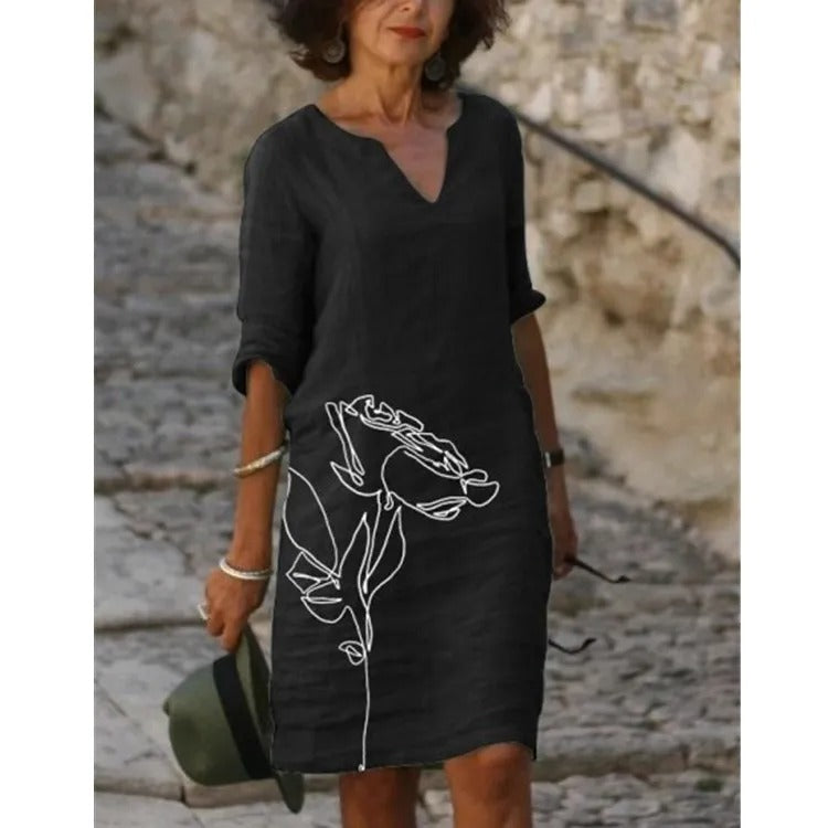 KS | Midi dress with V-neck and floral pattern