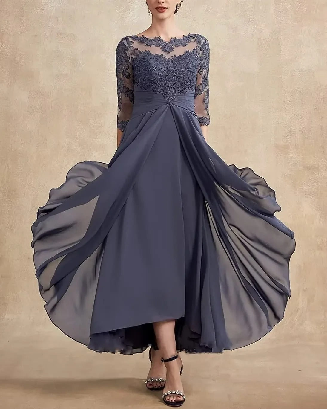 KS | Chiffon maxi dress with sheer sleeves in midi length