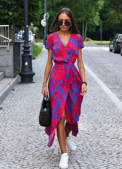 KS | Elegant colorful floral summer midi dress