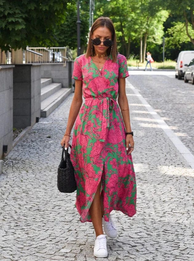 KS | Elegant colorful floral summer midi dress