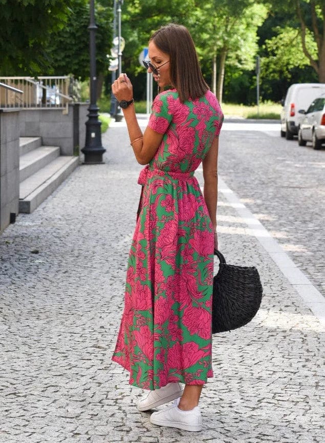 KS | Elegant colorful floral summer midi dress