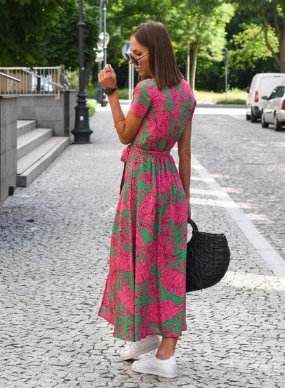 KS | Elegant colorful floral summer midi dress