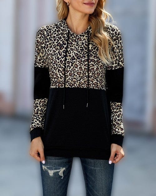 JO | MW Women's black hoodie with drawstring and leopard print