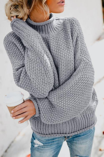 JO | MW Women's sweater in gray, long-sleeved turtleneck sweater