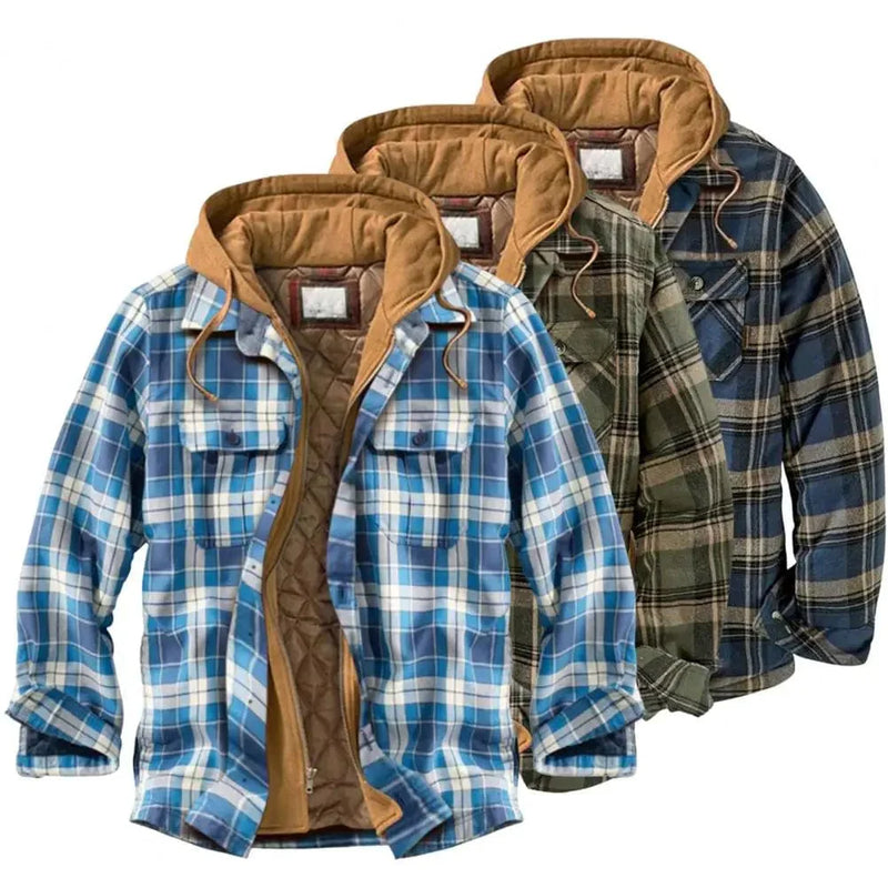 KS | Hooded shirt jacket in cotton flannel