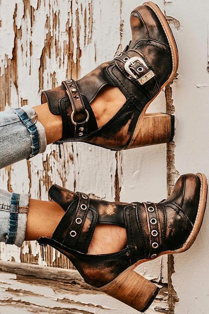 KS | Rustic ankle boot with block heels