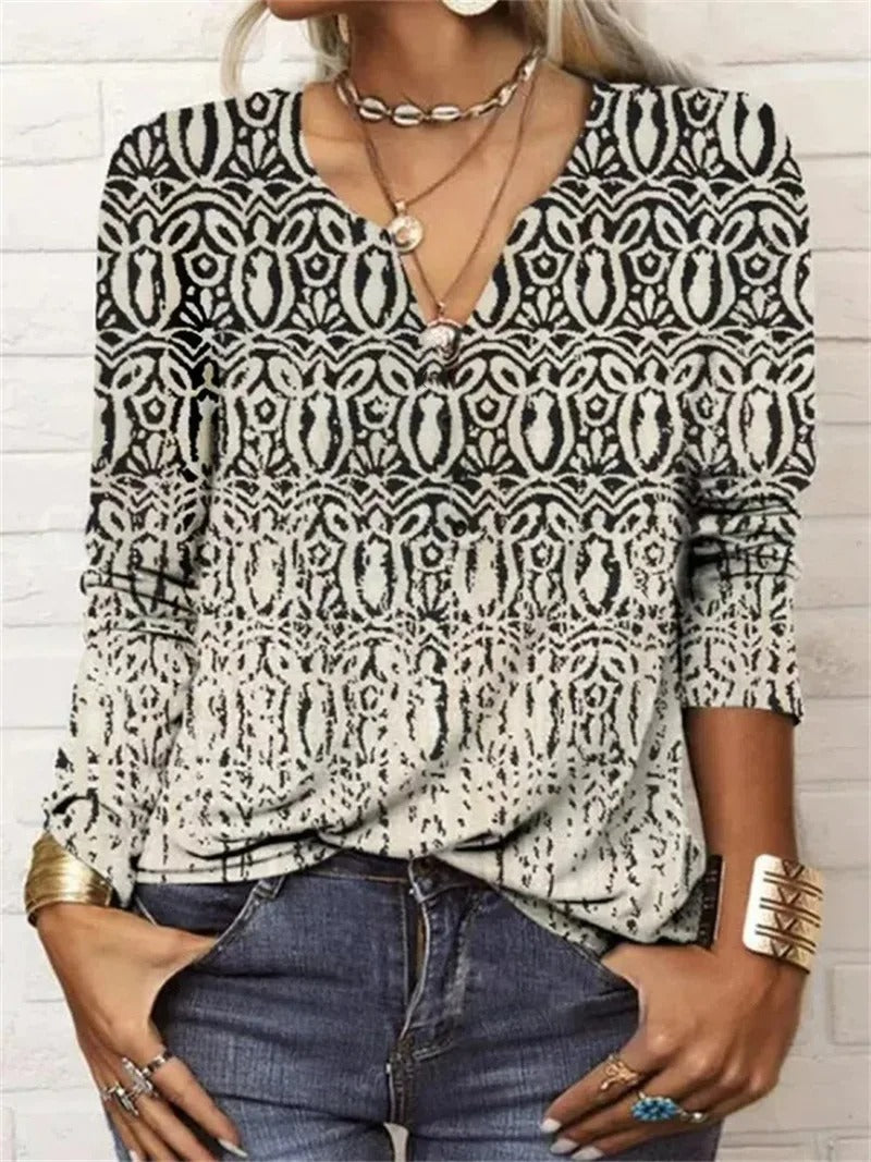 KS | long-sleeved top with boho patchwork print
