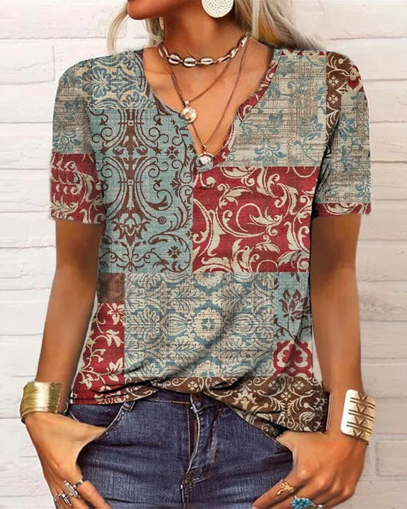 KS | long-sleeved top with boho patchwork print