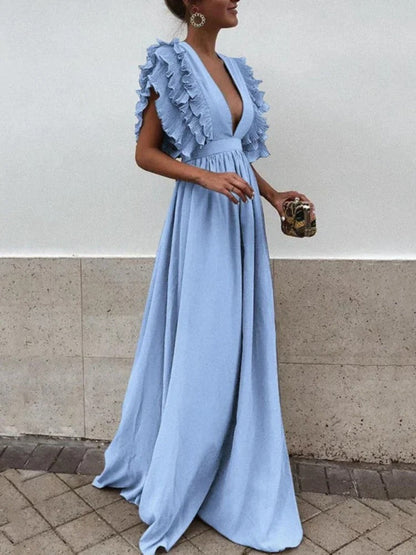 KS | Elegant dress with V-neck and ruffled sleeves