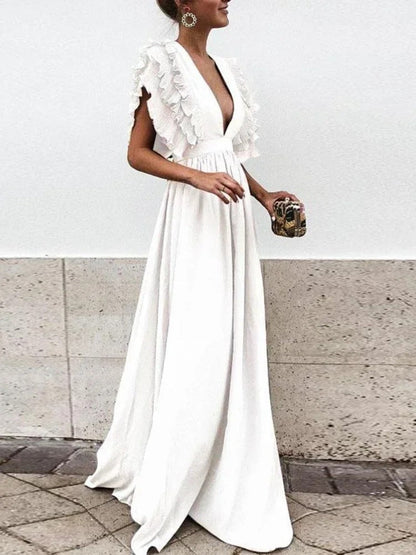 KS | Elegant dress with V-neck and ruffled sleeves