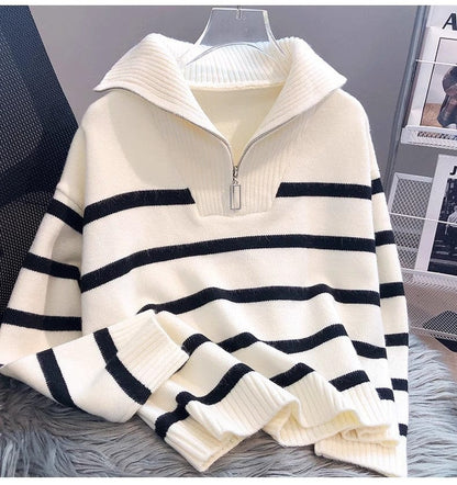 JO | Zipper Striped knit sweater