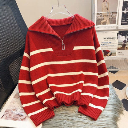 JO | Zipper Striped knit sweater