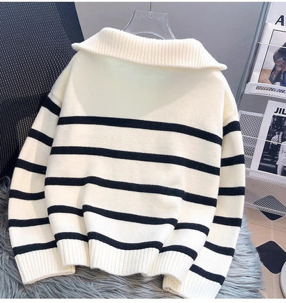 JO | Zipper Striped knit sweater