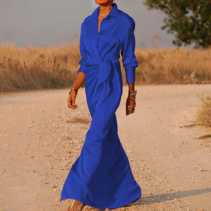KS | Long-sleeved maxi dress with lapels and slim fit